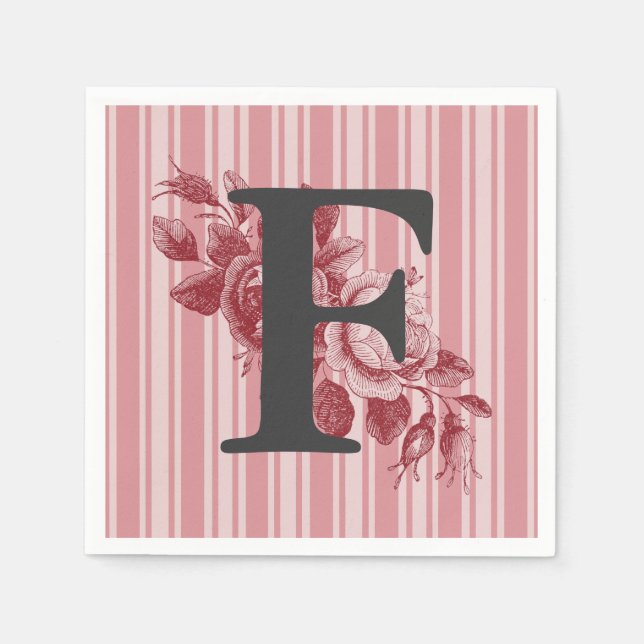 Monogram on Cabbage Rose Spray Customize It Napkin (Front)