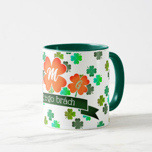 Monogram on Clover Shamrock Pattern Mug