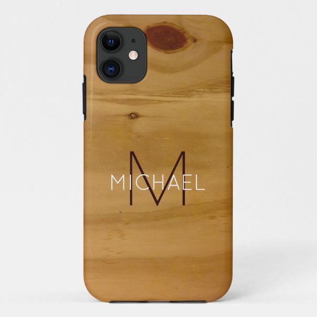 monogram on faux wood rustic  Case-Mate iPhone case (Back)