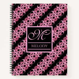 Monogram On Fractal Pink And Black Notebook