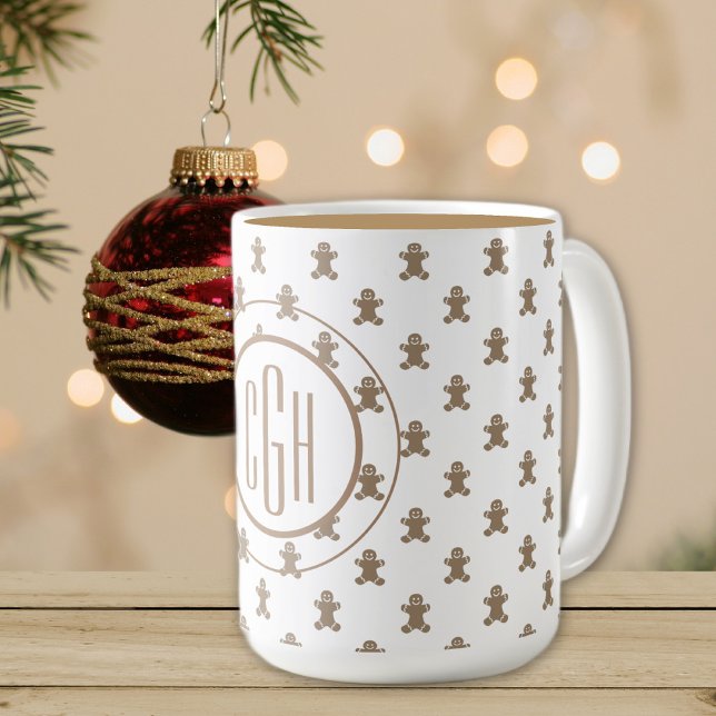 Monogram on Gingerbread Man Pattern 15oz Coffee Mug (Creator Uploaded)