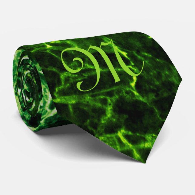 MONOGRAM ON GREEN MARBLE NECK TIE (Rolled)