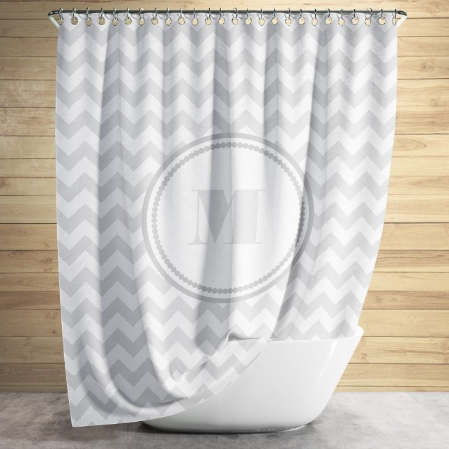 Monogram On Grey And White Chevron Pattern Design (Modern Monogram Gray Chevron Stripes Shower Curtain)