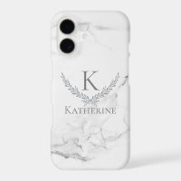 Monogram on Marble with Elegant Silver Wreath
