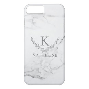 Monogram on Marble with Elegant Silver Wreath Case-Mate iPhone Case