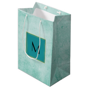 Monogram on Mint Green Vintage paper texture Medium Gift Bag