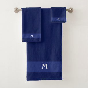Monogram on Navy Blue Bath Towel Set