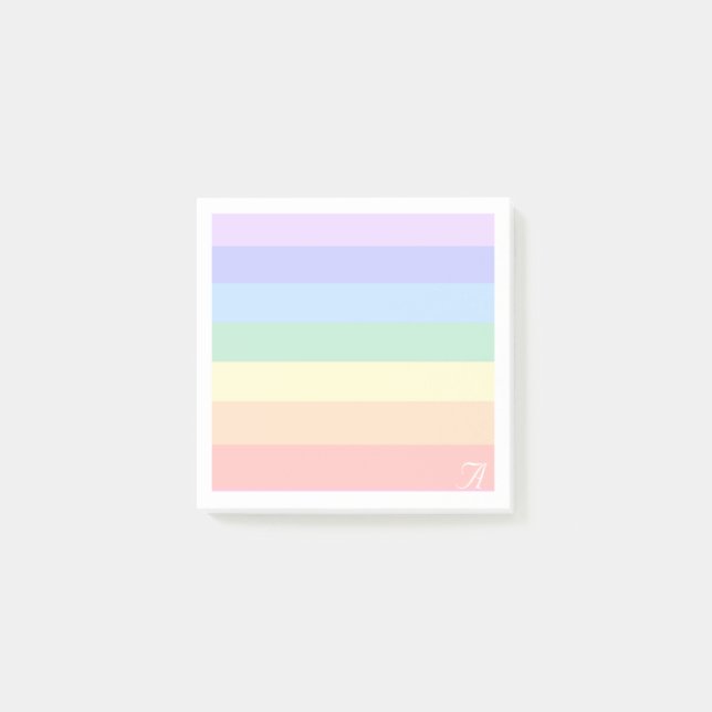 Monogram on Pastel Rainbow & White Frame Post-it Notes (Front)