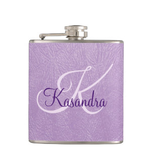 Monogram on Purple Leather Hip Flask