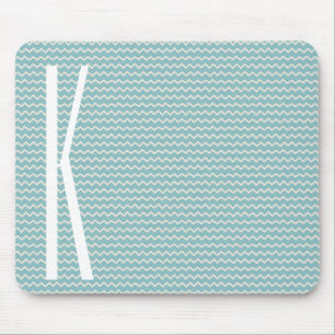 Monogram on Retro Blue Mini Chevron Pattern Mouse Pad