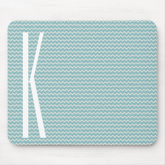 Monogram on Retro Blue Mini Chevron Pattern Mouse Pad (Front)