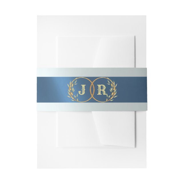 Monogram on Ribbon - Blue Invitation Belly Band (Front Example)