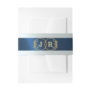 Monogram on Ribbon - Dark Blue Invitation Belly Band