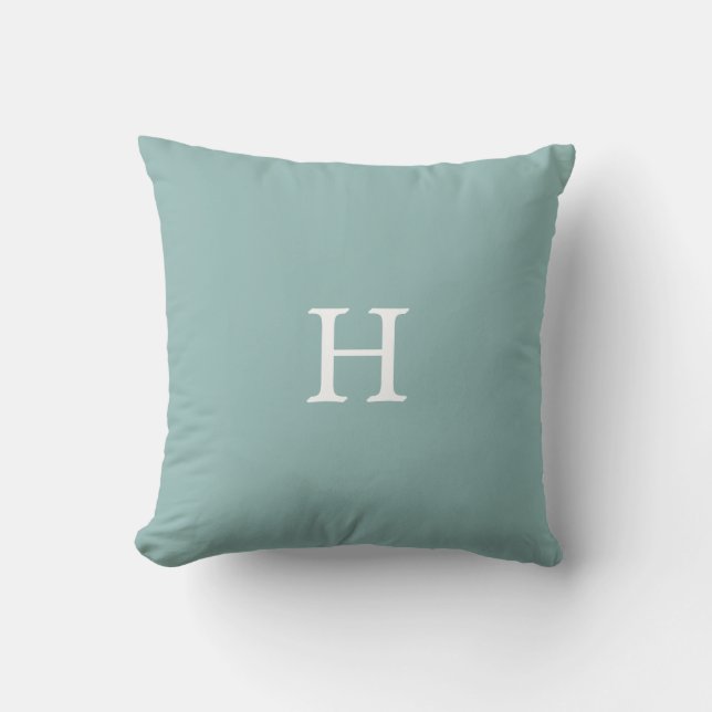 Monogram on Silvery Blue & White Throw Pillow (Front)