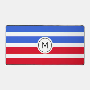 Monogram on Striped Blue, Red & White Desk Mat