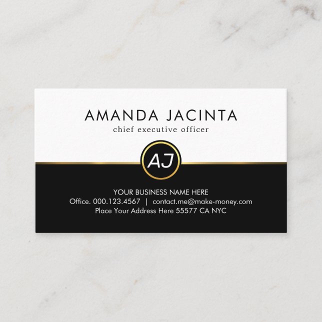 Monogram On White Black Layers Business Card (Front)