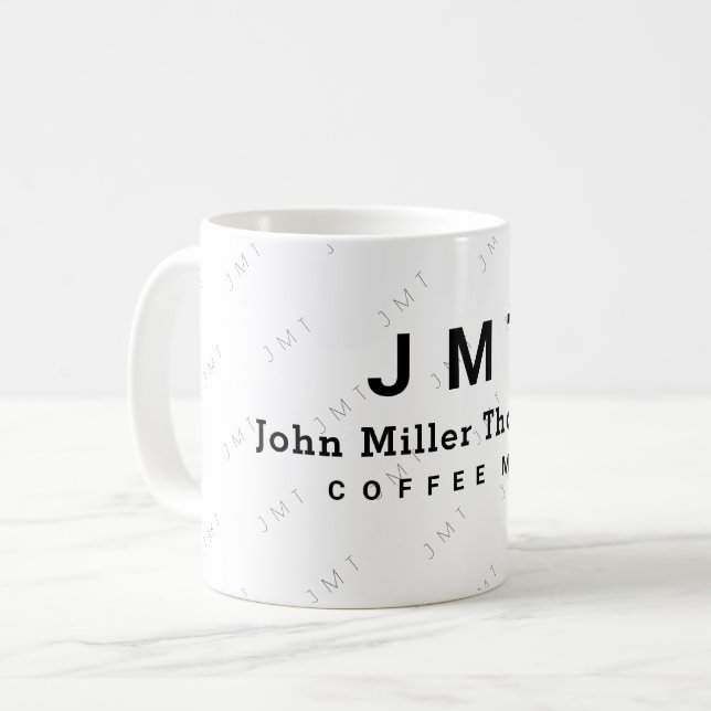 monogram on white mug with name (Front Left)