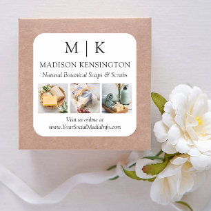 Monogram or Add Logo Business 3 Photos Square Sticker