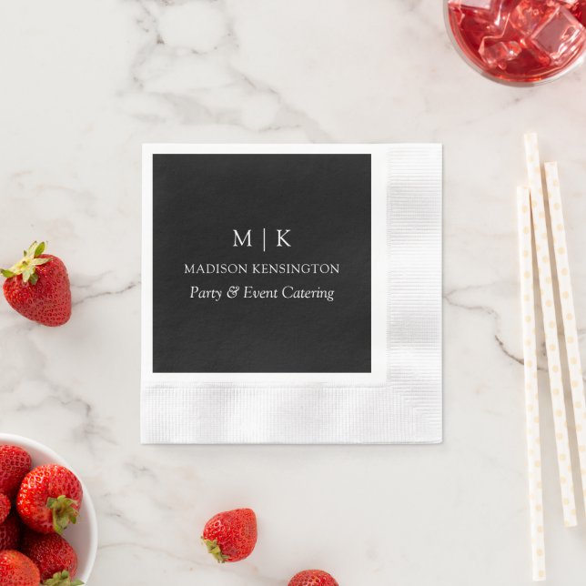 Monogram or Add Logo Business Black Cocktail Napkin (Insitu)