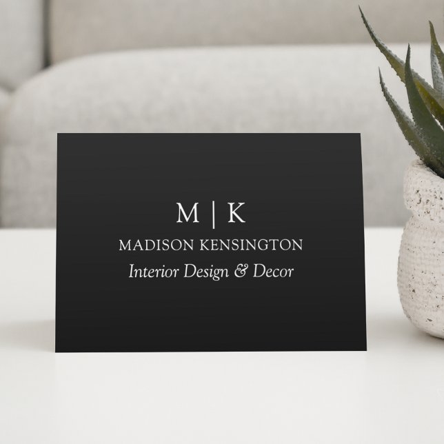 Monogram or Add Logo Business Black Folded Note Card (Creator Uploaded)