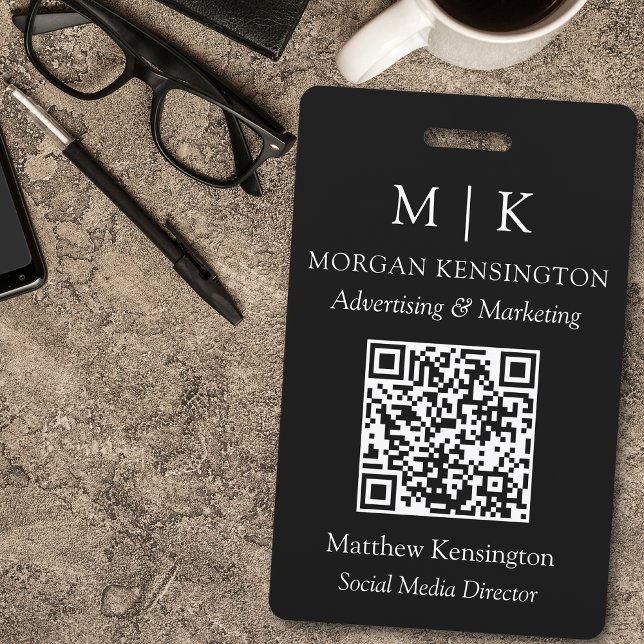 Monogram or Add Logo Business Black QR Code Badge (Edit to Customize text, colors and more)