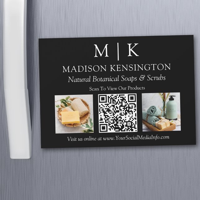 Monogram or Add Logo Business Photo QR Code Magnet (Edit to Customize text, colors and more)