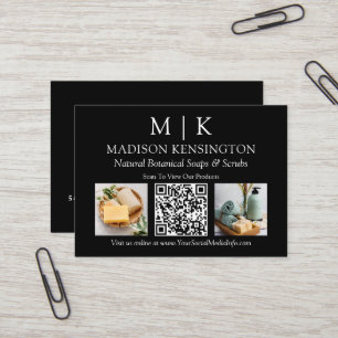Monogram or Add Logo Business QR Code 2 Photo Business Card