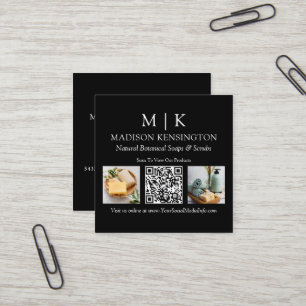 Monogram or Add Logo Business QR Code 2 Photo Square Business Card