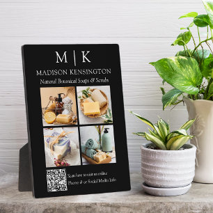 Monogram or Add Logo Business QR Code 4 Photo Plaque