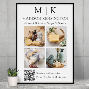 Monogram or Add Logo Business QR Code 4 Photos Poster