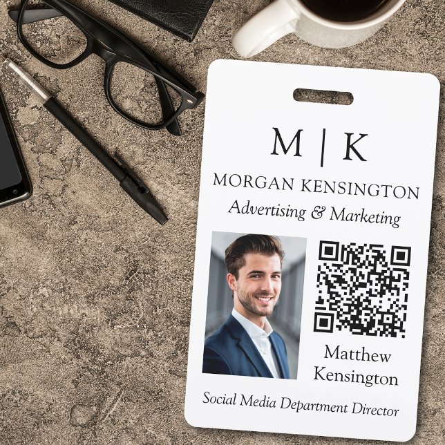 Monogram or Add Logo Business QR Code Photo Badge (Edit to Customize text, colors and more)