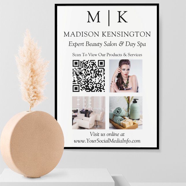 Monogram or Add Logo Business QR Code Photo Poster (Edit to Customize text, colors and more)