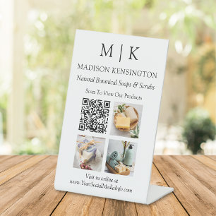 Monogram or Add Logo Business QR Code Photos Pedestal Sign