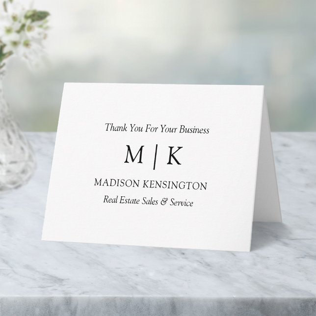 Monogram or Add Logo Business Thank You Note Card (Customize to add text to inside of card.)
