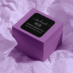 Monogram or Add Logo Handmade Business Black Square Sticker