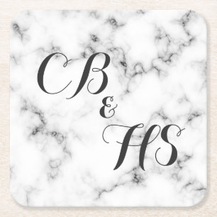 Monogram or initials marble effect square paper coaster