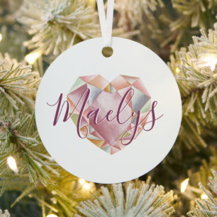  Monogram Or Name Blush Pink Princess Heart Photo Metal Ornament