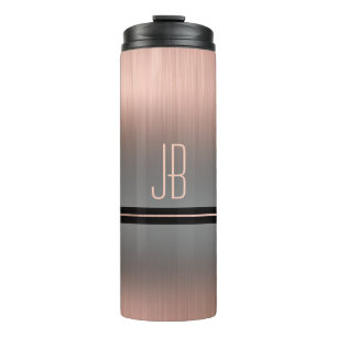 Monogram or Name, Grey Gradient & Rose Gold Thermal Tumbler