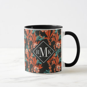 Monogram   Orange Abstract Floral Pattern Mug