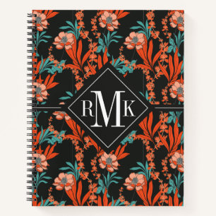 Monogram Orange Abstract Floral Pattern Notebook