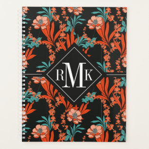 Monogram Orange Abstract Floral Pattern Planner