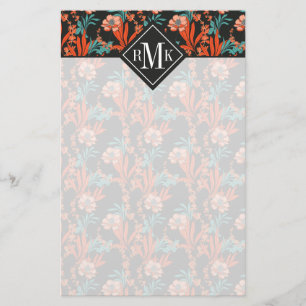 Monogram   Orange Abstract Floral Pattern Stationery