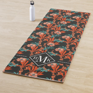 Monogram   Orange Abstract Floral Pattern Yoga Mat