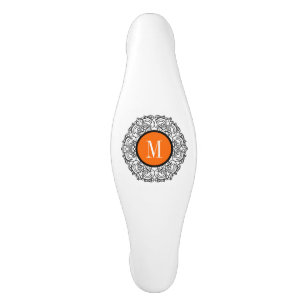 Monogram Orange And Black Swirls Circle Ceramic Cabinet Pull
