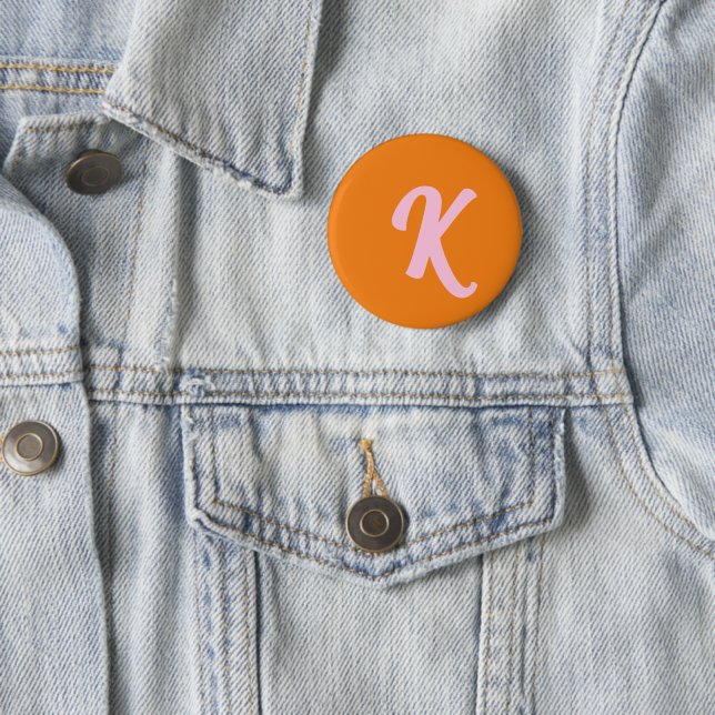 Monogram orange and pink 2 inch round button (In Situ)