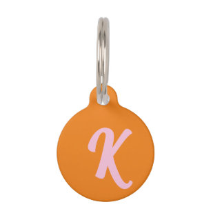 Monogram orange and pink pet tag
