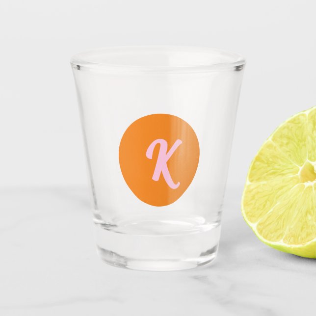 Monogram orange and pink shot glass (Front)