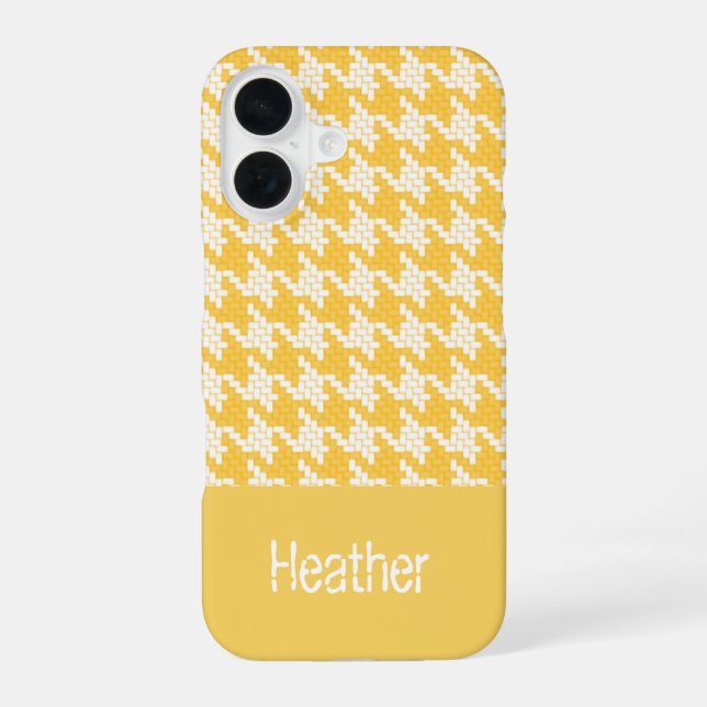 Monogram orange and white houndstooth pattern  iPhone 16 case (Back)