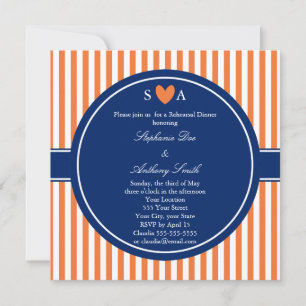 Monogram Orange and White Stripes with Royal Blue Invitation