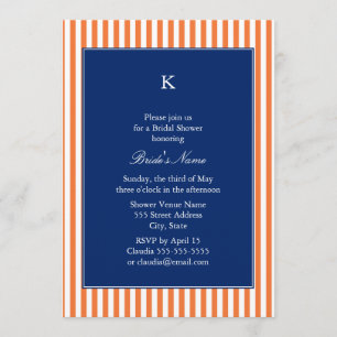 Monogram Orange and White Stripes with Royal Blue Invitation